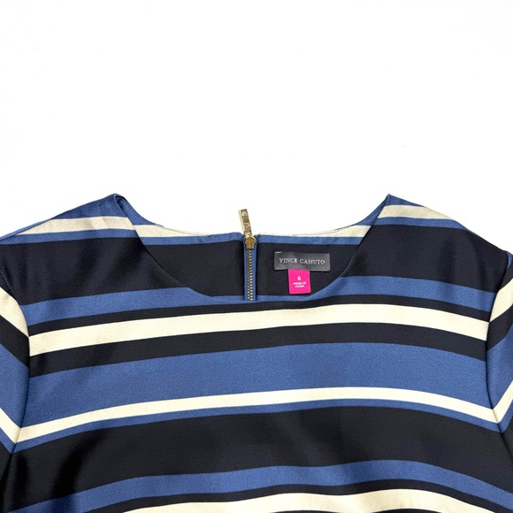 Vince Camuto Navy and Cream Striped Short Sleeve Sheath Dress Size 6 - Picture 5 of 6